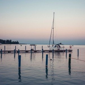 Balatonfüredi vitorlás kikötő, naplemente - tájkép